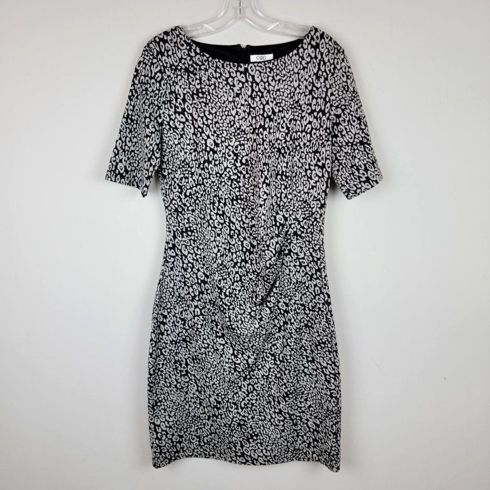CATO Black Grey Leopard Short Sleeves Knit Knee Length Sheath Dress Size 10